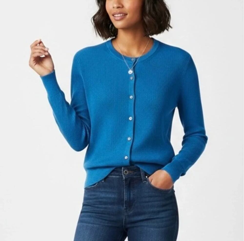 J. Crew Ribbed Jackie Cardigan Sweater Blue BG086 Size L